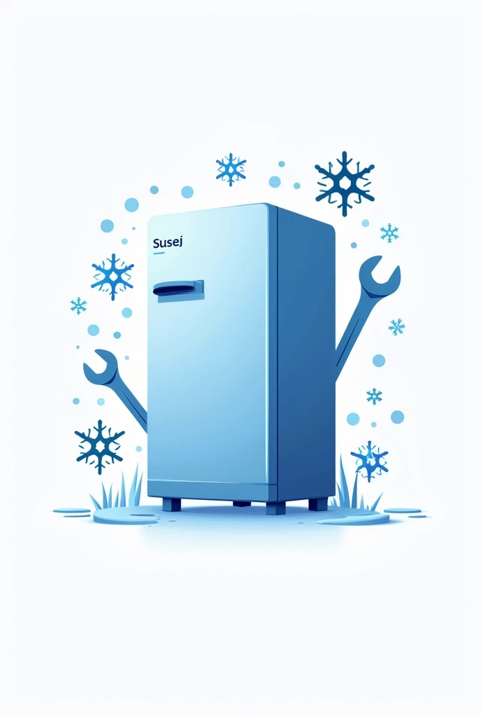 Logo in the shape of a refrigerator with snowflakes and refrigeration tools with the name of Susej Frío and the slogan &quot;The Best Specialized Service&quot; 