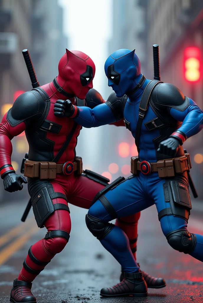 Red Deadpool and Blue Deadpool fighting