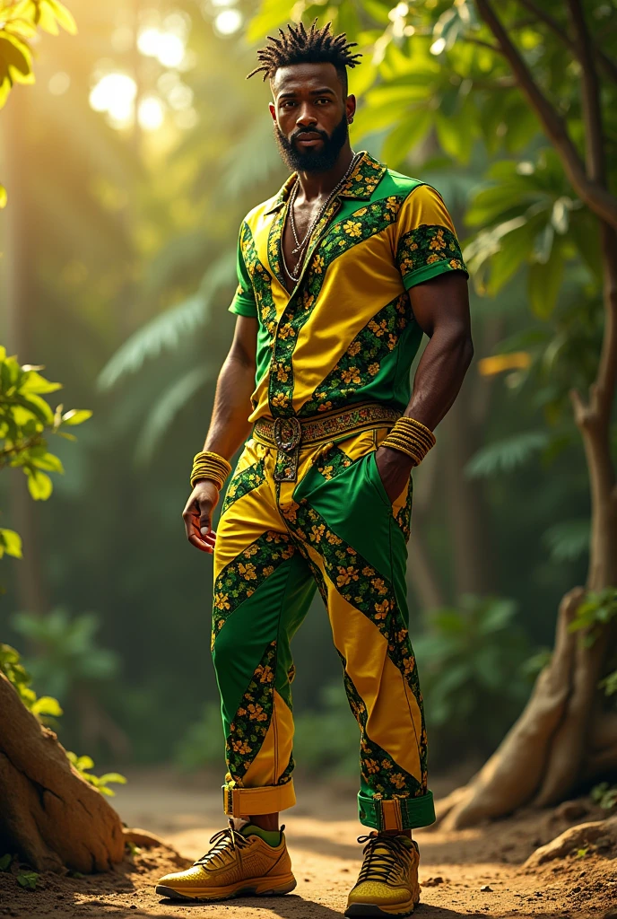 Jamaican inspired costume for men with the colors of the flag and full body and pants