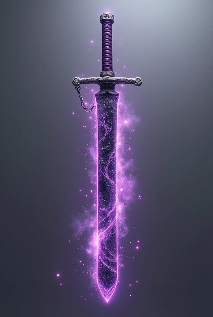 Galaxy energy japan purple-black katana with black hole aura on grey background