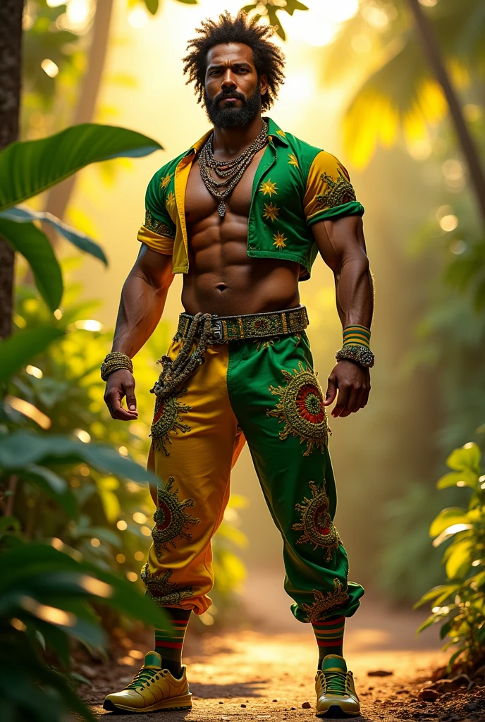 Jamaican inspired costume for men with the colors of the flag and full body and pants