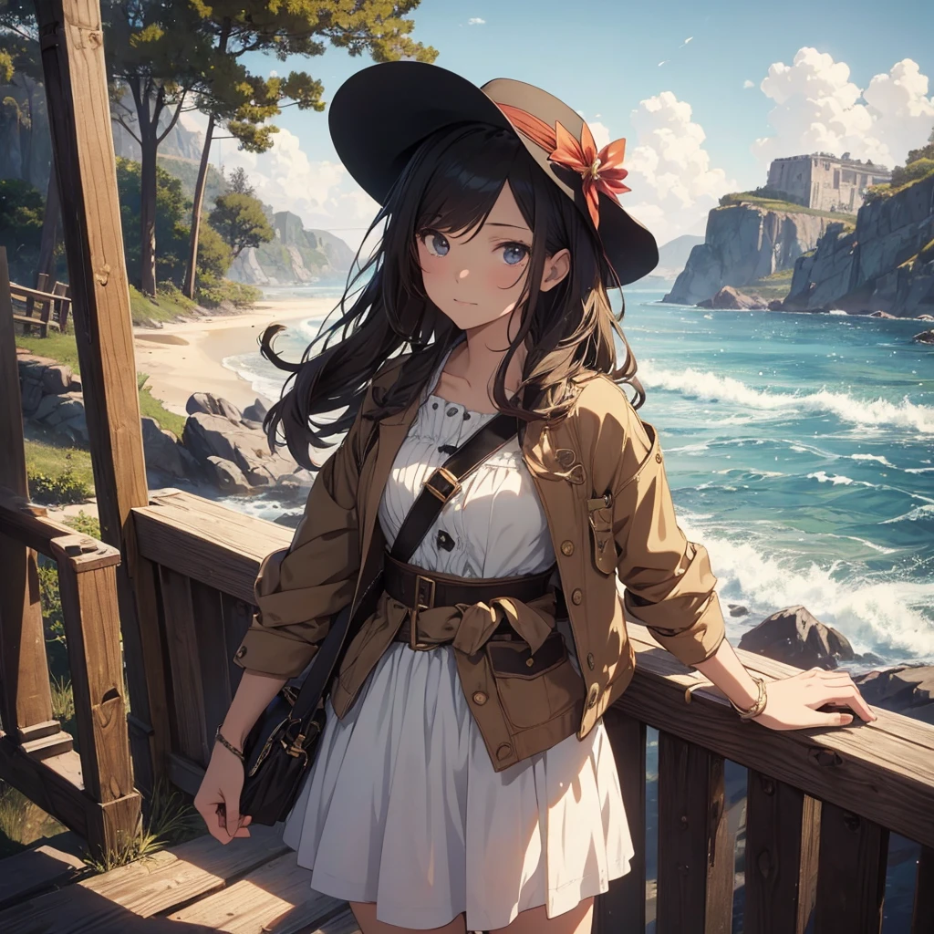 masterpiece, best quality, solo,1girl,looking at viewer,outdoor, cowboy shot,sea,anime style,
 anne