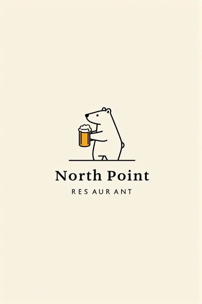 A 1x1 square logo for a restaurant called “North Point” the logotype should have a polar bear holding a beer and the name of the establishment 