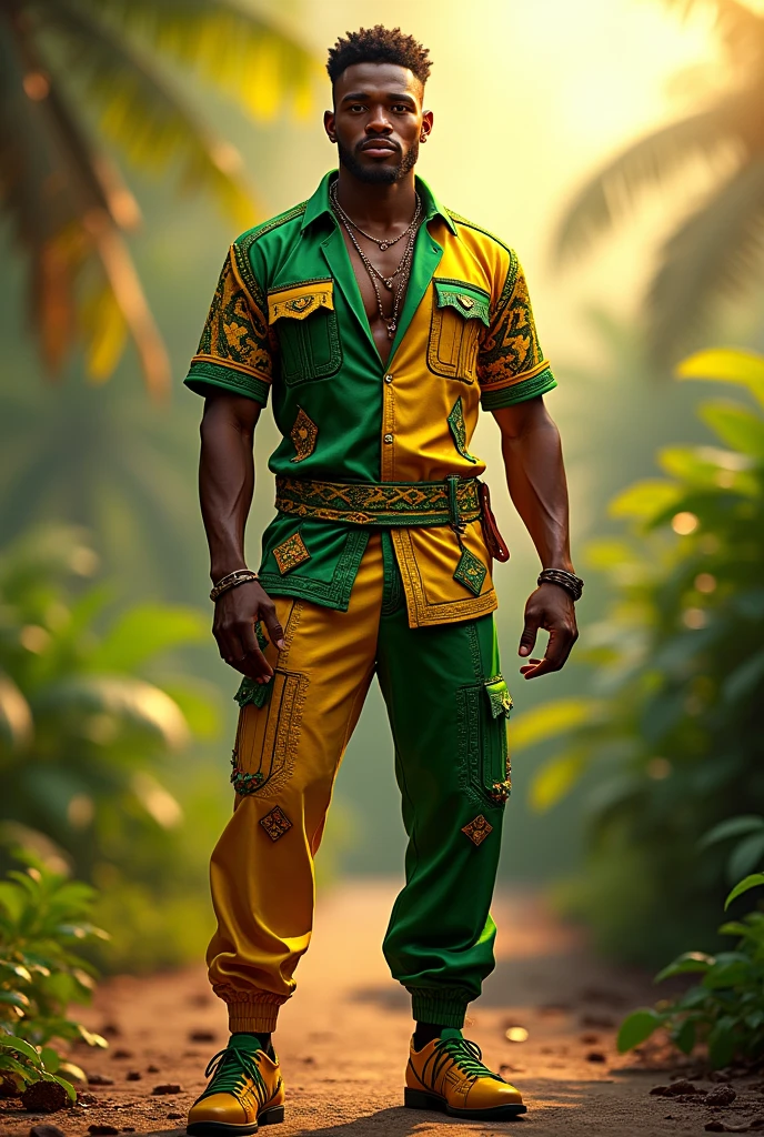 Jamaican inspired costume for men with the colors of the flag and full body and pants 