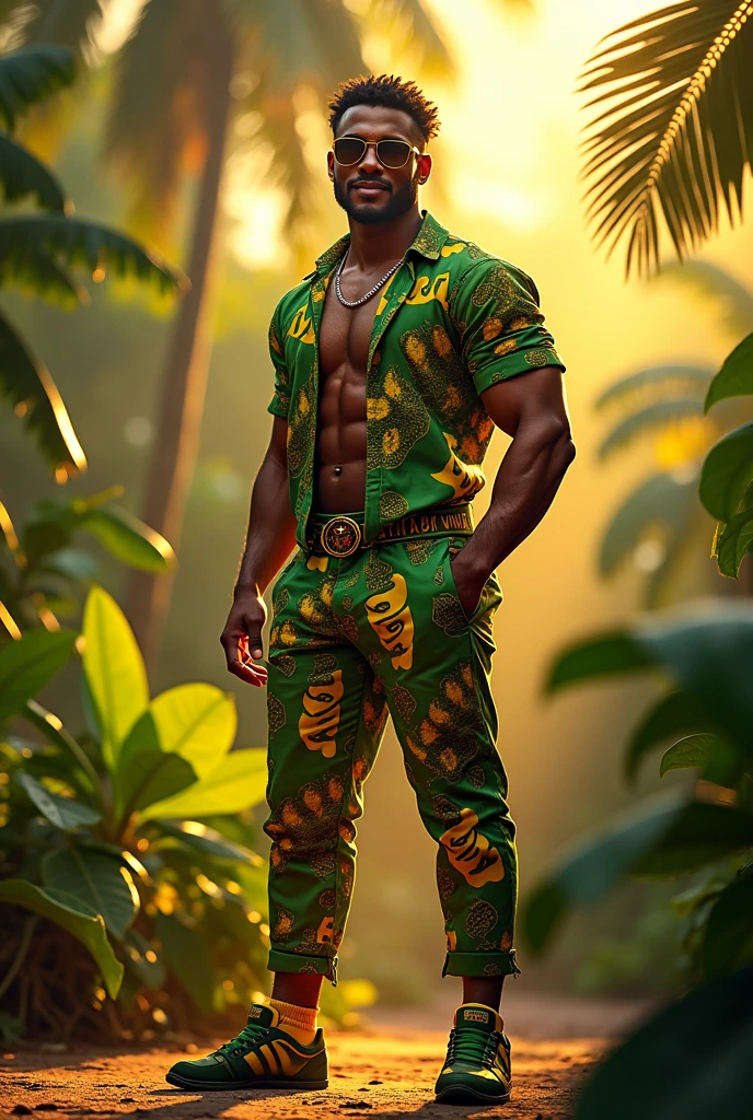 Jamaican inspired costume for men with the colors of the flag and full body and pants
