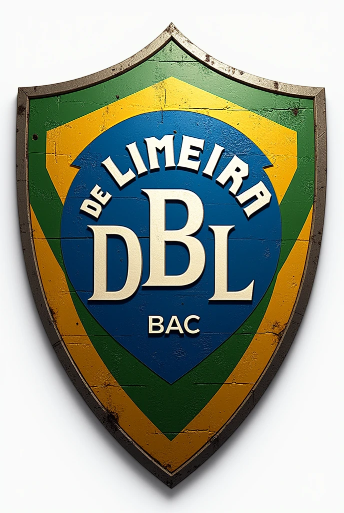create a shield of the Brazilian football team with the white colors blue and green, with the letters DBL inside and the name BRASIL DE LIMEIRA on the outside
