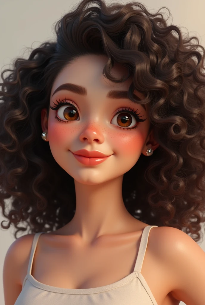 A realistic curly hair girl, chubby, light skin