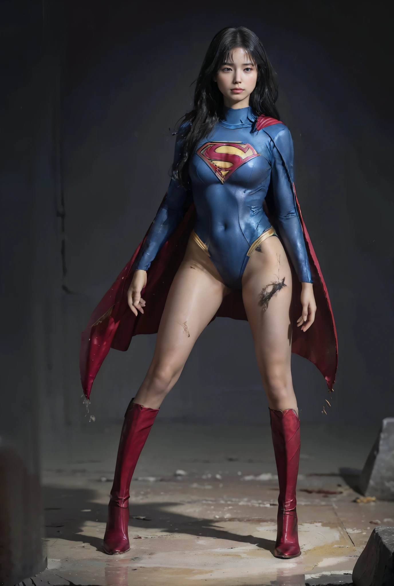 No background、(((Always close your eyes)))、(((Beautiful legs in black tights.)))、(((Legalize the beauty of your suffering face)))、((((Make the most of your original images)))、(((Supergirl Costume)))、(((Beautiful Hair)))、(((suffering)))、(((Please wear black tights....、Wear red boots)))、((Best image quality、8k))、((Highest quality、8k、masterpiece:1.3))、(((Preserve background )))、Sharp focus:1.2、Beautiful woman with perfect figure:1.4、Slim Abs:1.2、Wet body:1.5、Highly detailed face and skin texture、8k