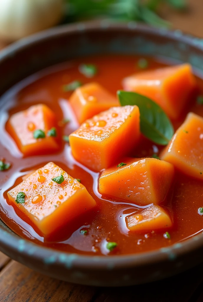 image of a fish sauce with pieces of fish and cassava flour
