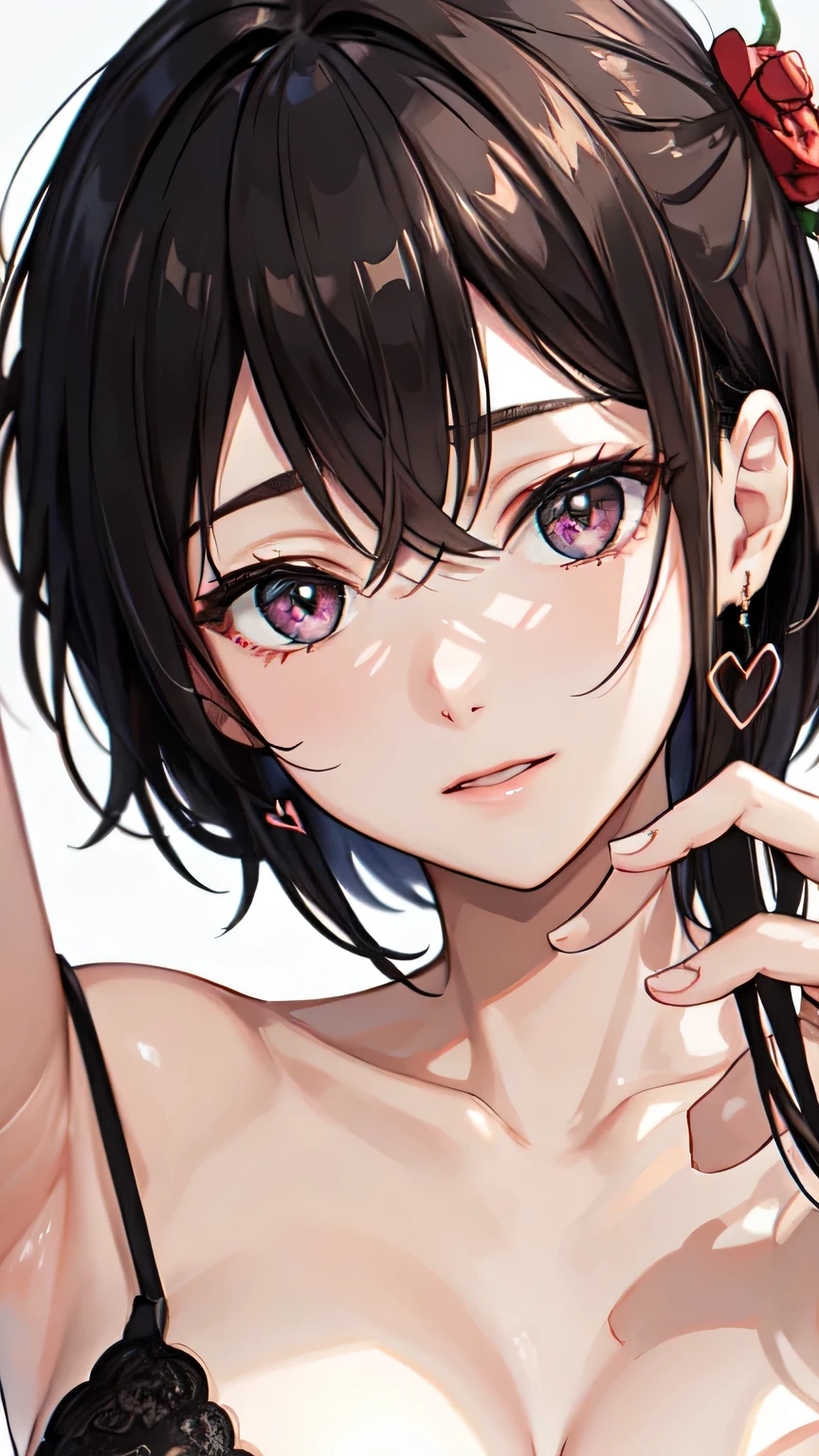 ((Highest quality)), ((masterpiece)), (detailed), One person,Almond Eye, Under the spell of love at first sight, Hearts dance、Stop, I love everything about you, This feeling、I want it to last forever, **Falling in love at first sight, my heart can't stop dancing**,Close up of face