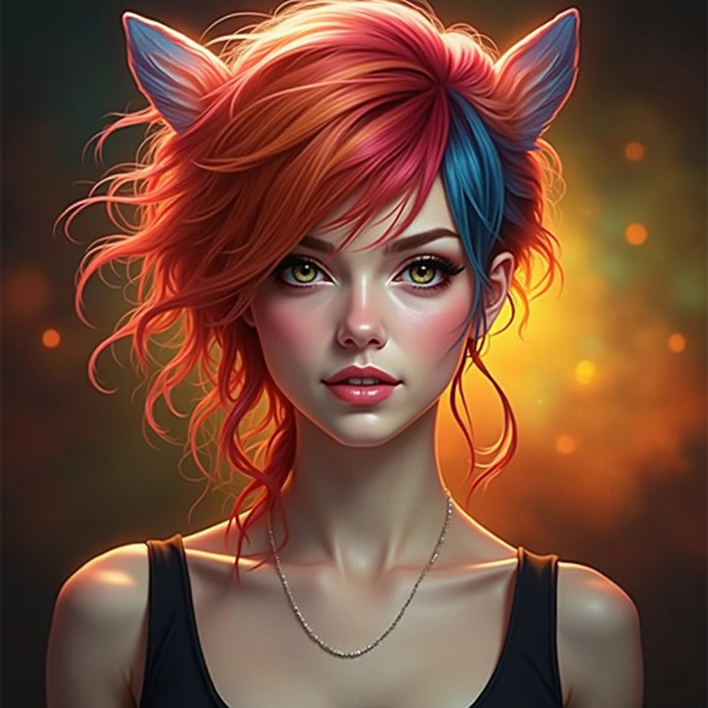 beautiful woman with colored hair, photorealistic