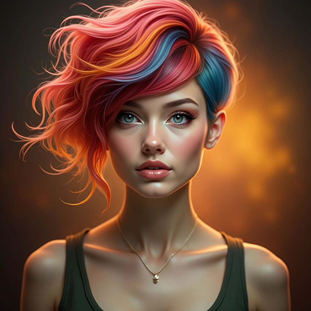 beautiful woman with colored hair, photorealistic