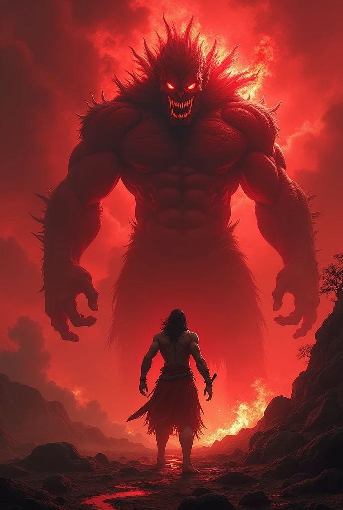Bheem Angry face off with kirmada with bloody red hell background