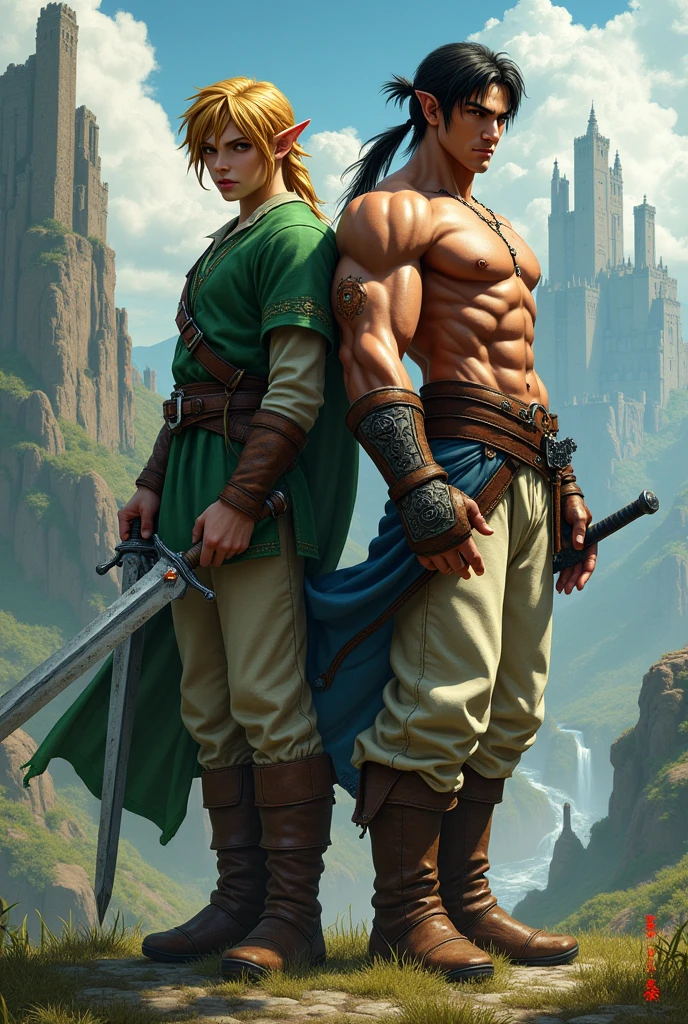 (photorealism:1.2), No, create kasuya mishima from tekken and link from zelda