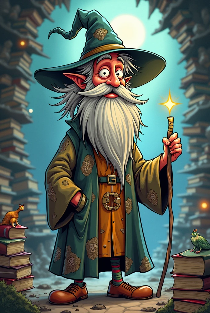 A not-so-old wizard in a sloppy Cartoon style