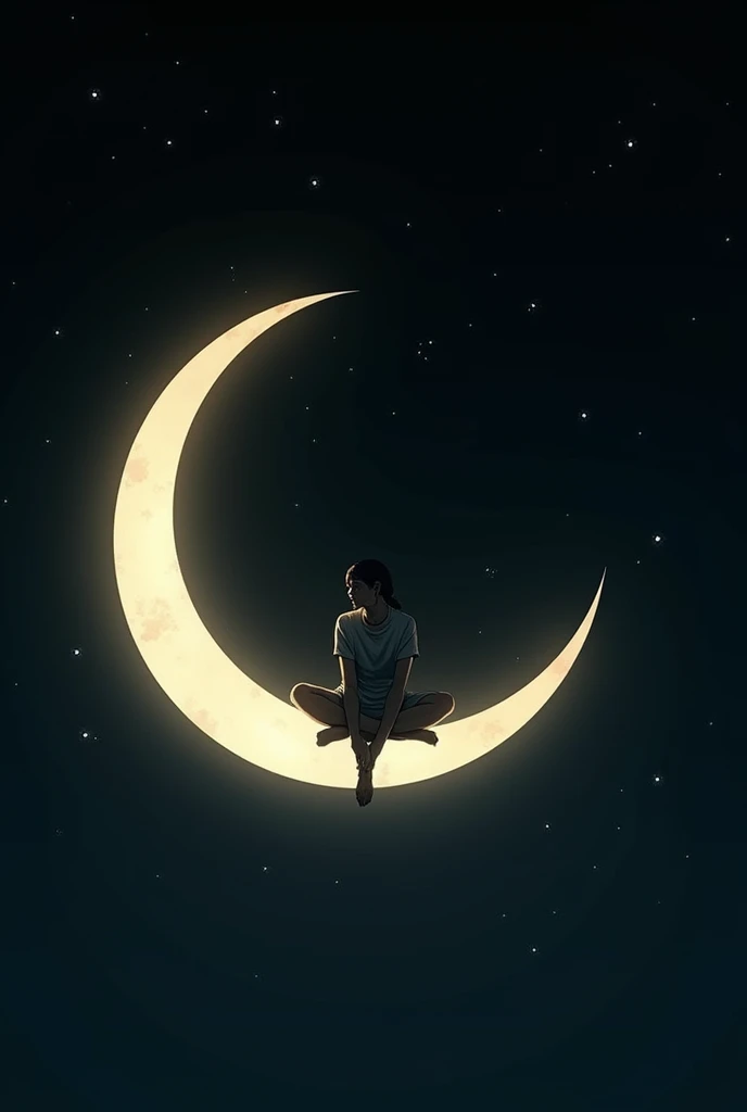 A person sitting in a small moon
