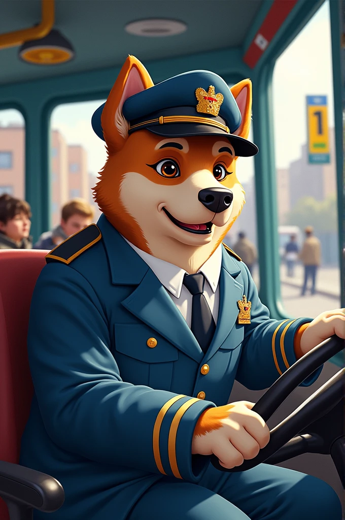 A bus driver dog