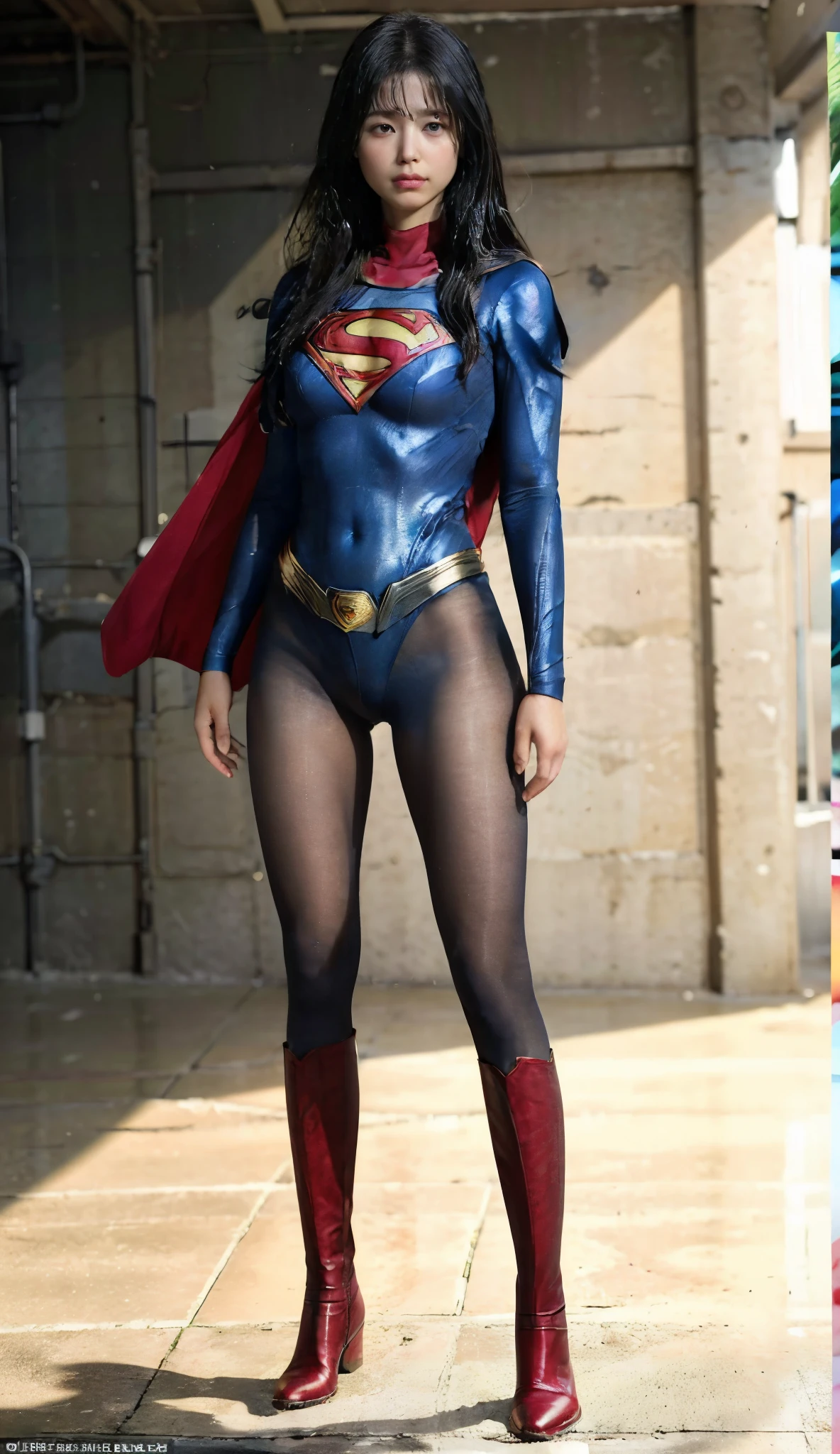 No background、(((Always close your eyes)))、(((Beautiful legs in black tights.)))、(((Legalize the beauty of your suffering face)))、((((Make the most of your original images)))、(((Supergirl Costume)))、(((Beautiful Hair)))、(((suffering)))、(((Please wear black tights....、Wear red boots)))、((Best image quality、8k))、((Highest quality、8k、masterpiece:1.3))、(((Preserve background )))、Sharp focus:1.2、Beautiful woman with perfect figure:1.4、Slim Abs:1.2、Wet body:1.5、Highly detailed face and skin texture、8k