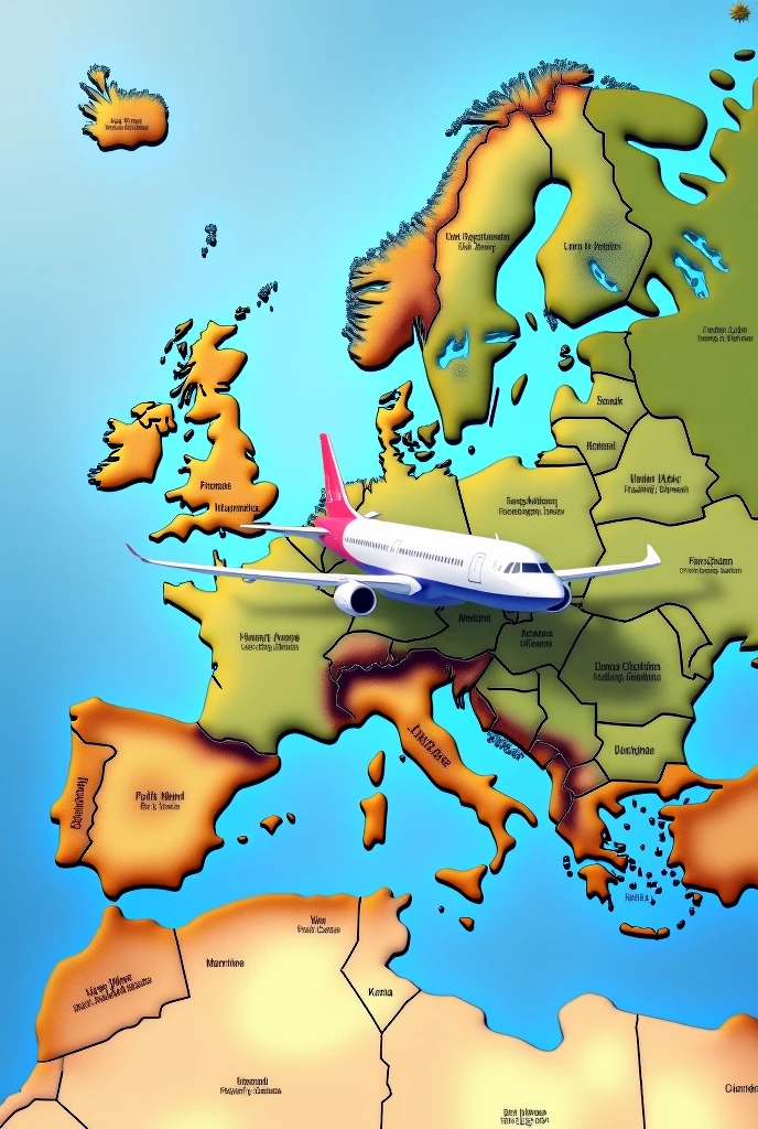 Detailed map of Europe with all capitals over which an Airbus A320 Neo flies