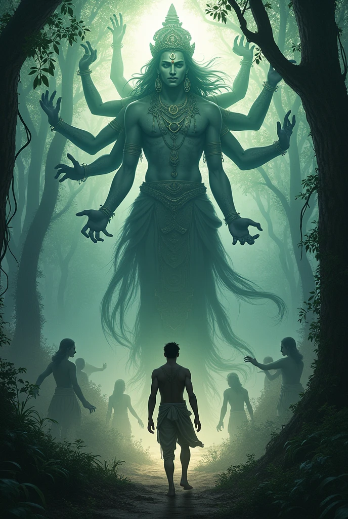 Ek Ladka jungle mein fansa hua Charon Taraf bhoot Gire Hue aur uske bad Shankar Bhagwan bachane ke liye bahut bada Virat Roop Lekar Khada hua