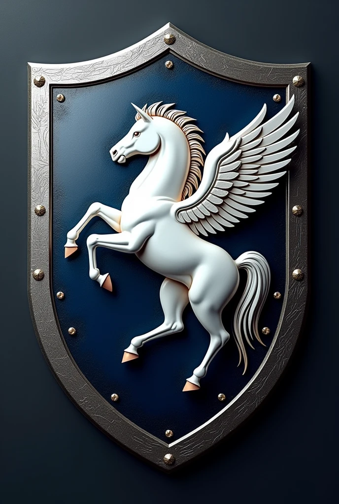 Create a Team shield whose symbol would be a pegasus. but nothing colorful can be in white and blue