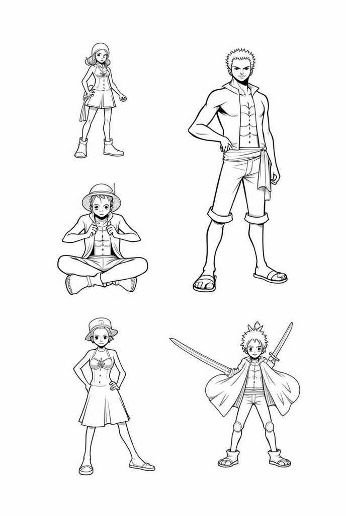 5 black and white one piece drawings to color