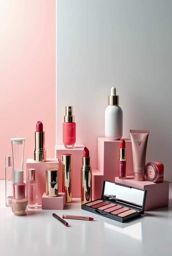 Create a photo to use as a background for a shipping company's marketing material.
The photo must refer to the transport services provided for the makeup and beauty care segment..