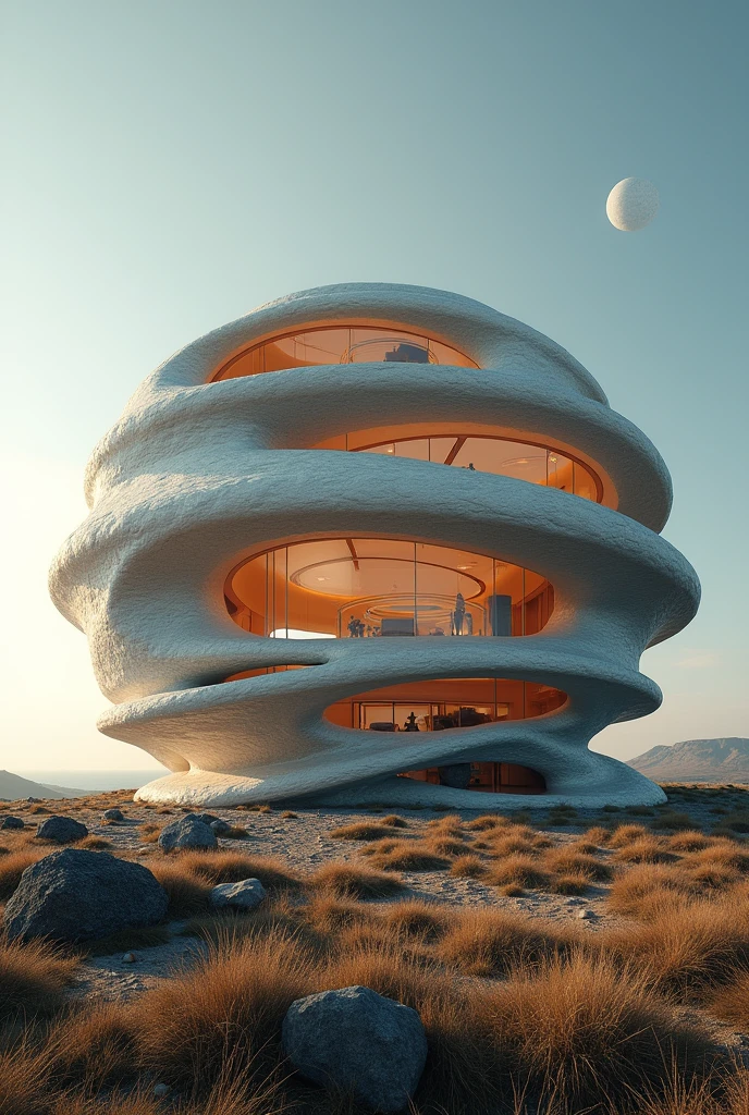 Create a house but with architecture like the planet Jupiter,, circular