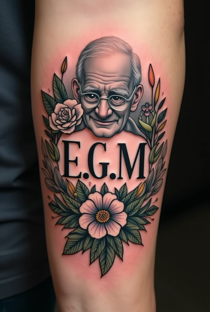 Tattoo in honor of a loved one (Grandpa)
INITIALS E. g. m. 

