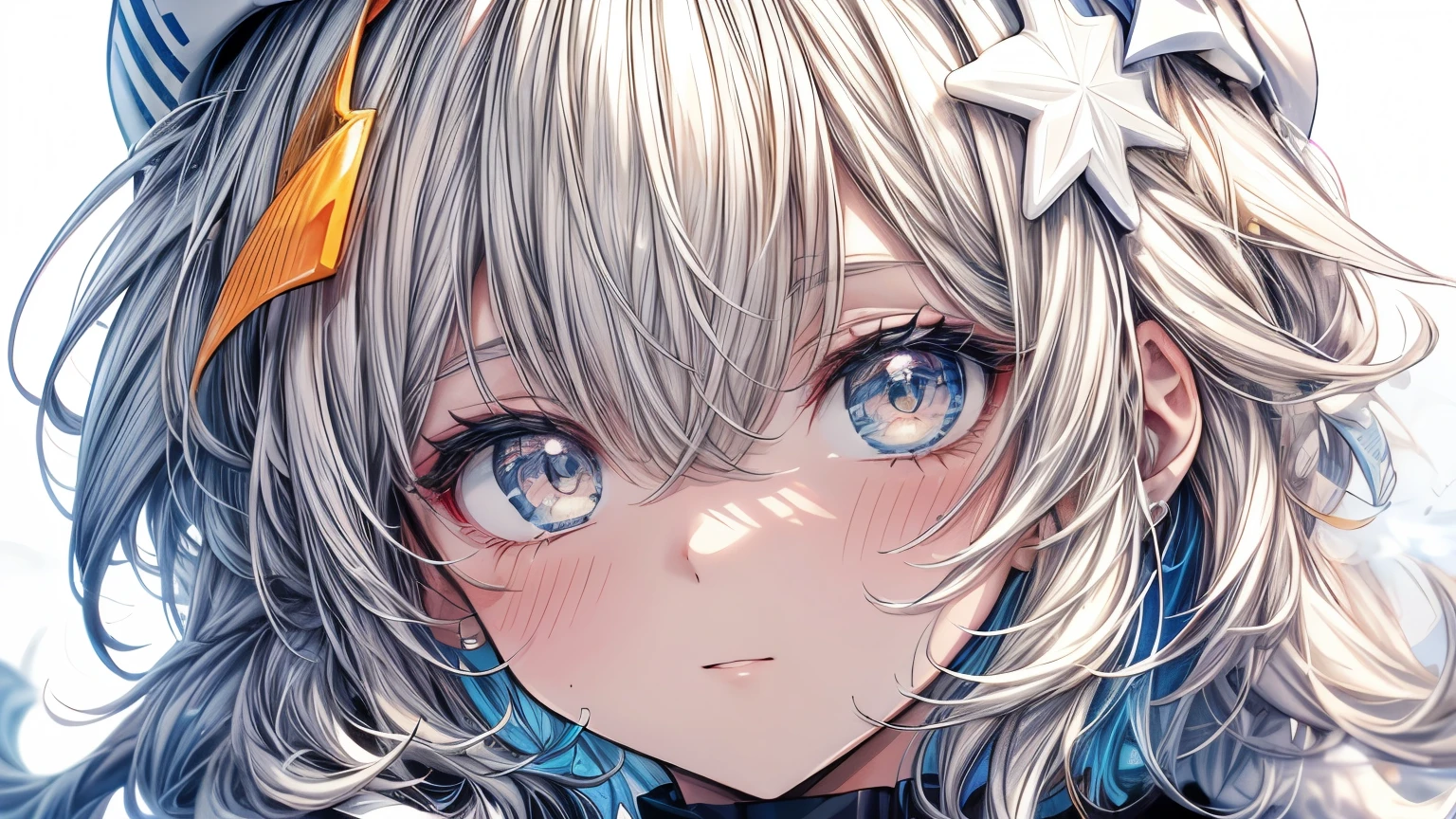 1 chica, copos, milk girl, Leche, pelo de color blanco, ropa blanca, piel blanca como la nieve, Hair copos, copos on the cheeks, copos on the face, Colorful copos, copos on clothes, Fondo blanco, La leche fluye