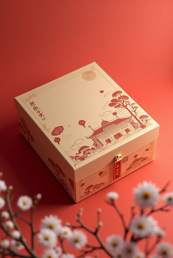 Box packaging design applying the principle of visual symmetry, mid-autumn festival vibe, square or round box