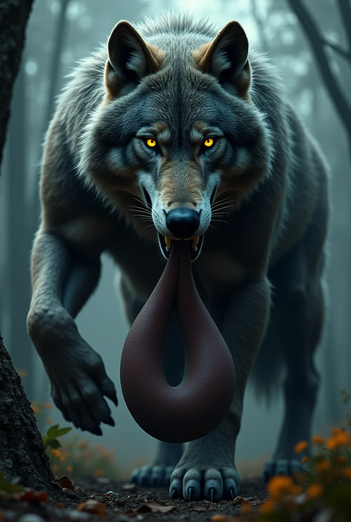 Muscular wolf with huge cock