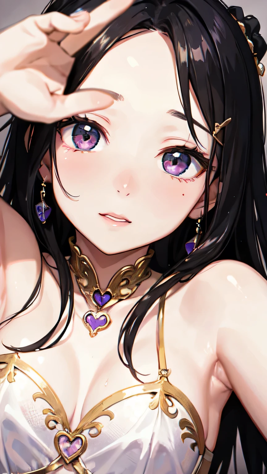 ((Highest quality)), ((masterpiece)), (detailed), One person,Almond Eye, Under the spell of love at first sight, Hearts dance、Stop, I love everything about you ,This feeling、I want it to last forever, **Falling in love at first sight, my heart can't stop dancing**,Close up of face