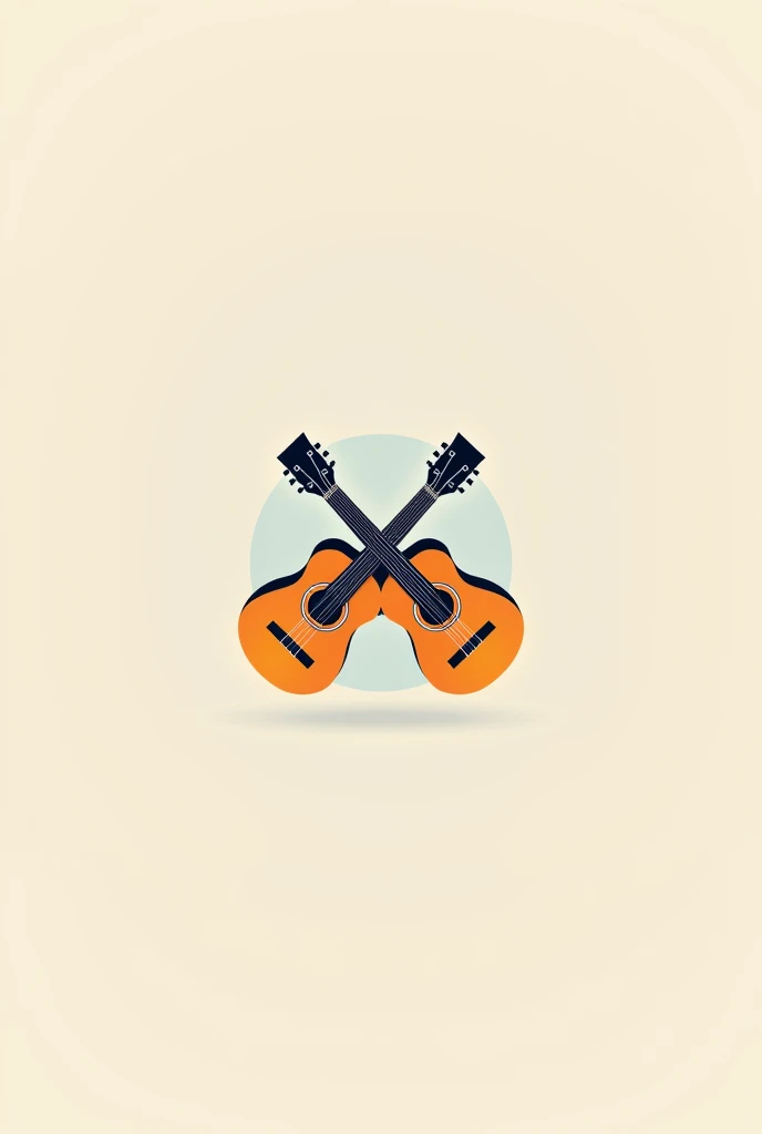 A two-color logo for a Podcast channel depicting a stereo speaker in the center crossed by two acoustic guitars