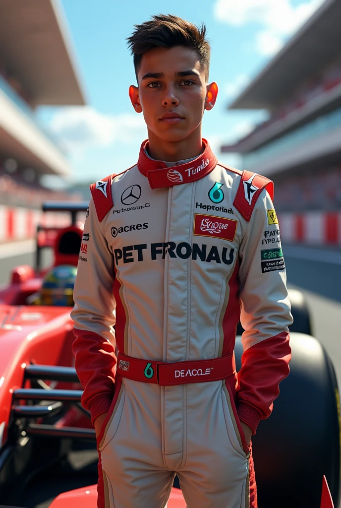 Create a Formula 1 driver with Brazilian teenage features 