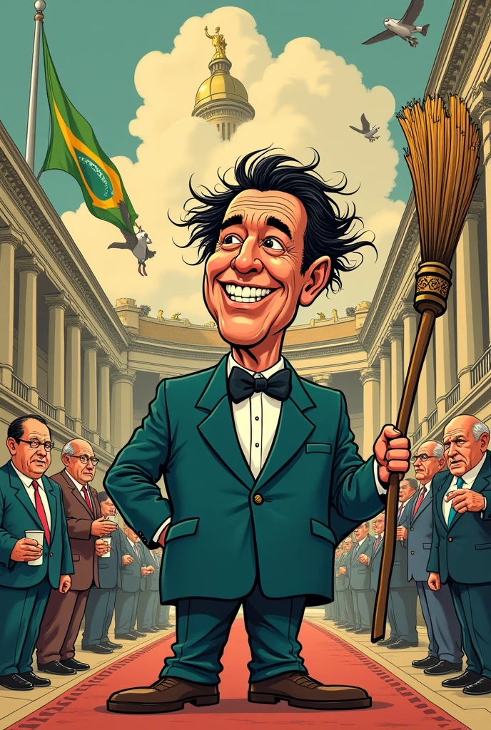 create a cartoon that represents the Jânio Quadros government.
Remember! A cartoon is a textual genre that involves a humorous illustration..