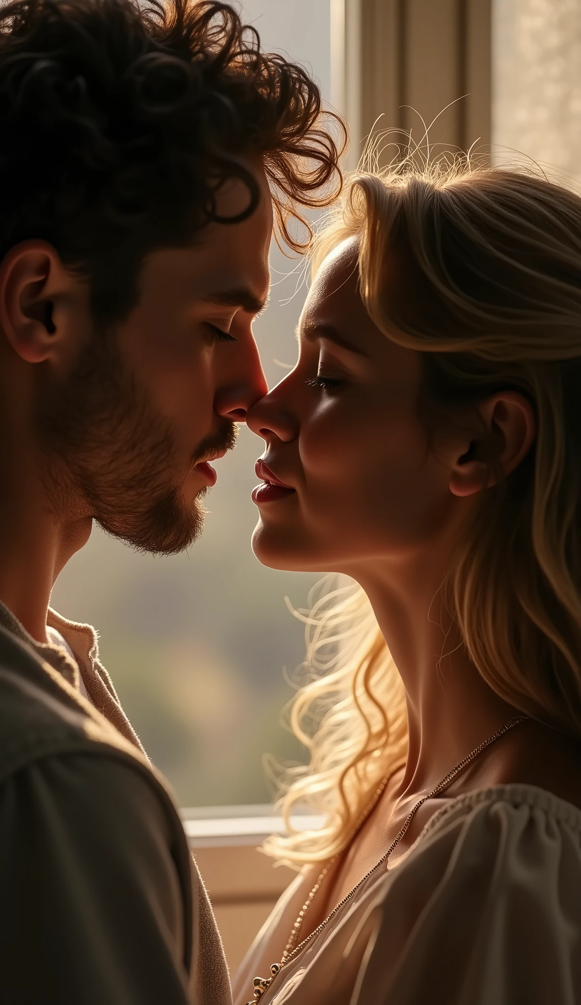 Lips Close to Kiss: An image that focuses on the lips of a couple (man and woman) about to kiss. The close-up of this moment captures the anticipation and desire expressed in the song..