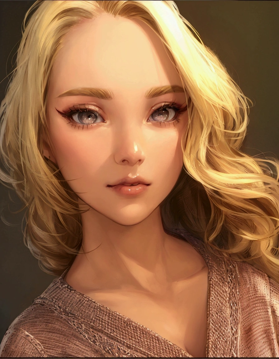 a close up of a woman with blonde hair and a sweater, headshot profile picture, with professional makeup, blonde hair and large eyes, sydney sweeney, looking to the side off camera, stunning closeupheadshot, rosey cheeks, lovely delicate face, a gorgeous blonde, detailed flawless face, 1 8 yo, sexy face with full makeup, jaw dropping beauty, high quality portrait