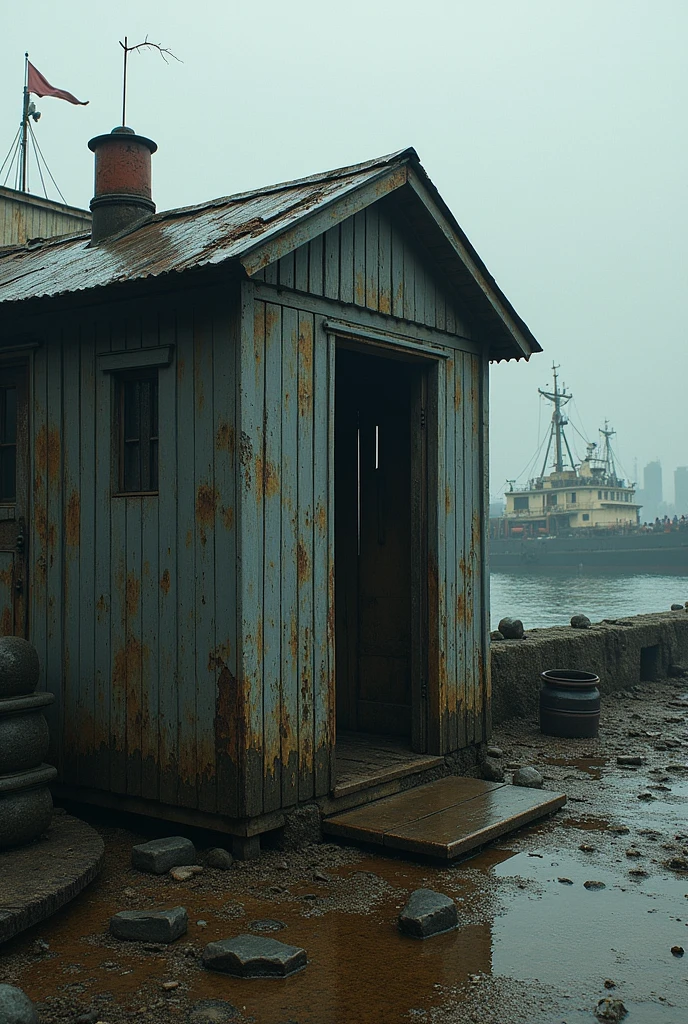 An abandoned-looking shed, near the port.