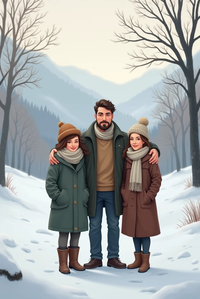 Man and two women in winter 