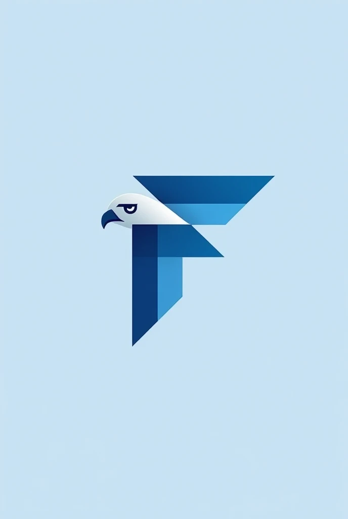 Create a modern and minimalistic logo that incorporates the letter 'F' along with an eagle icon to symbolize freedom and strength. The design should be geometric and use clean lines to keep the logo simple yet impactful. Avoid using any text within the logo itself. Maintain the same color scheme of blue and white or similar tones, ensuring the overall look remains sleek, professional, and versatile