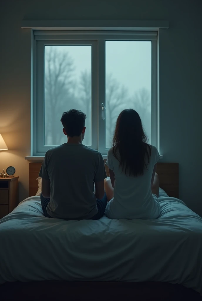 One and one sitting on the bed without talking to each other, nervous