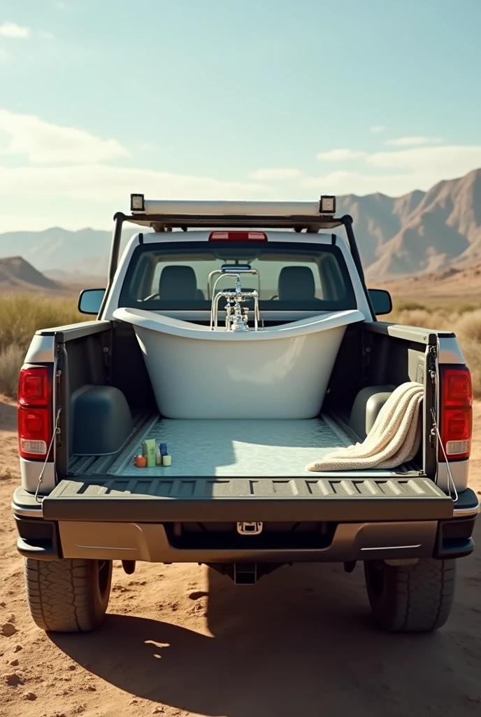 A cool bathtub in the back of a truck