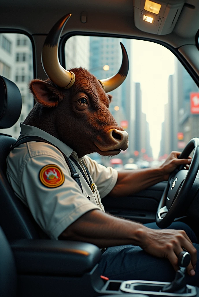 A bull working for an Uber