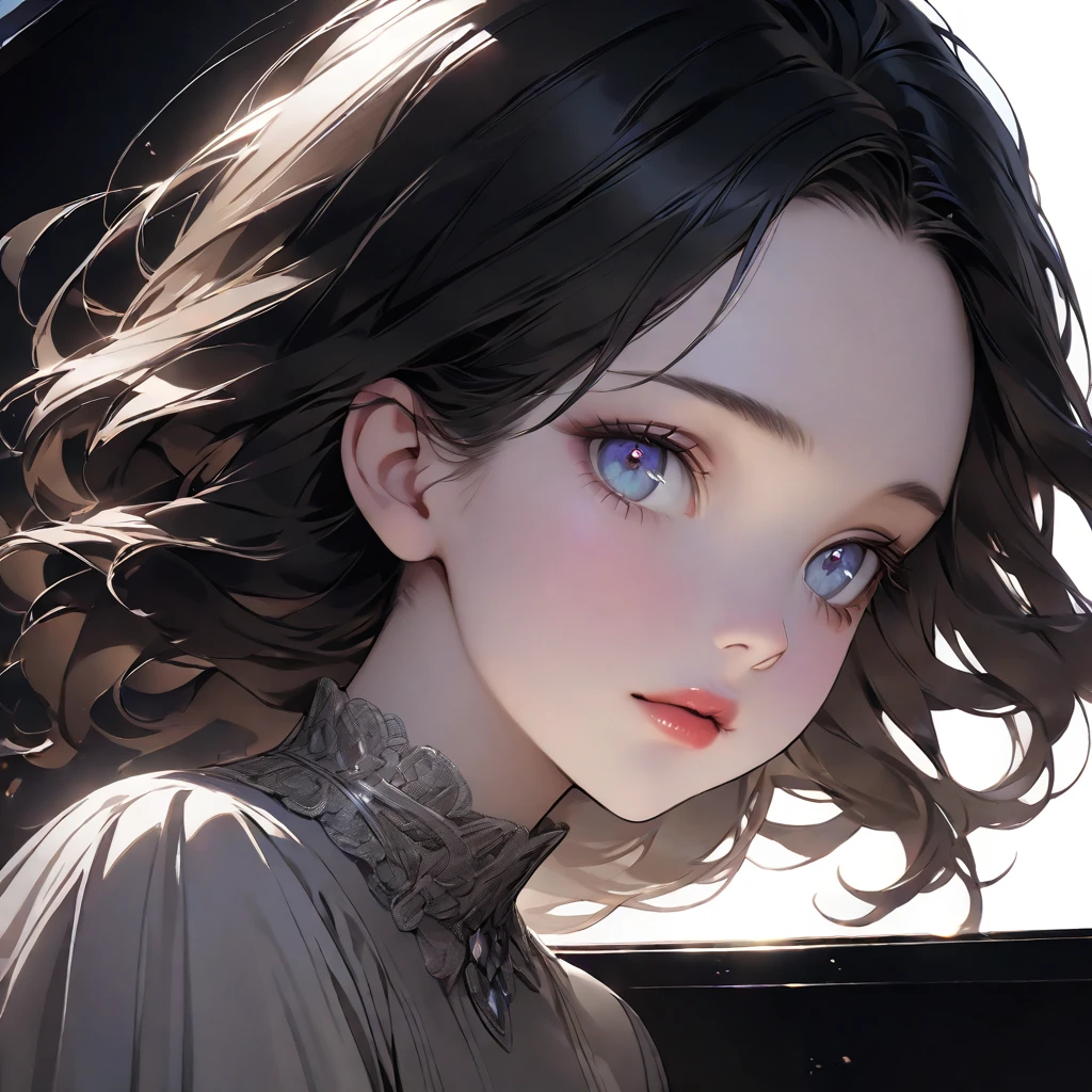 a young girl playing piano, detailed face, detailed eyes and lips, medium portrait, photorealistic, 8k, high quality, elegant, beautiful, graceful, musical, dramatic lighting, soft color palette, warm tones