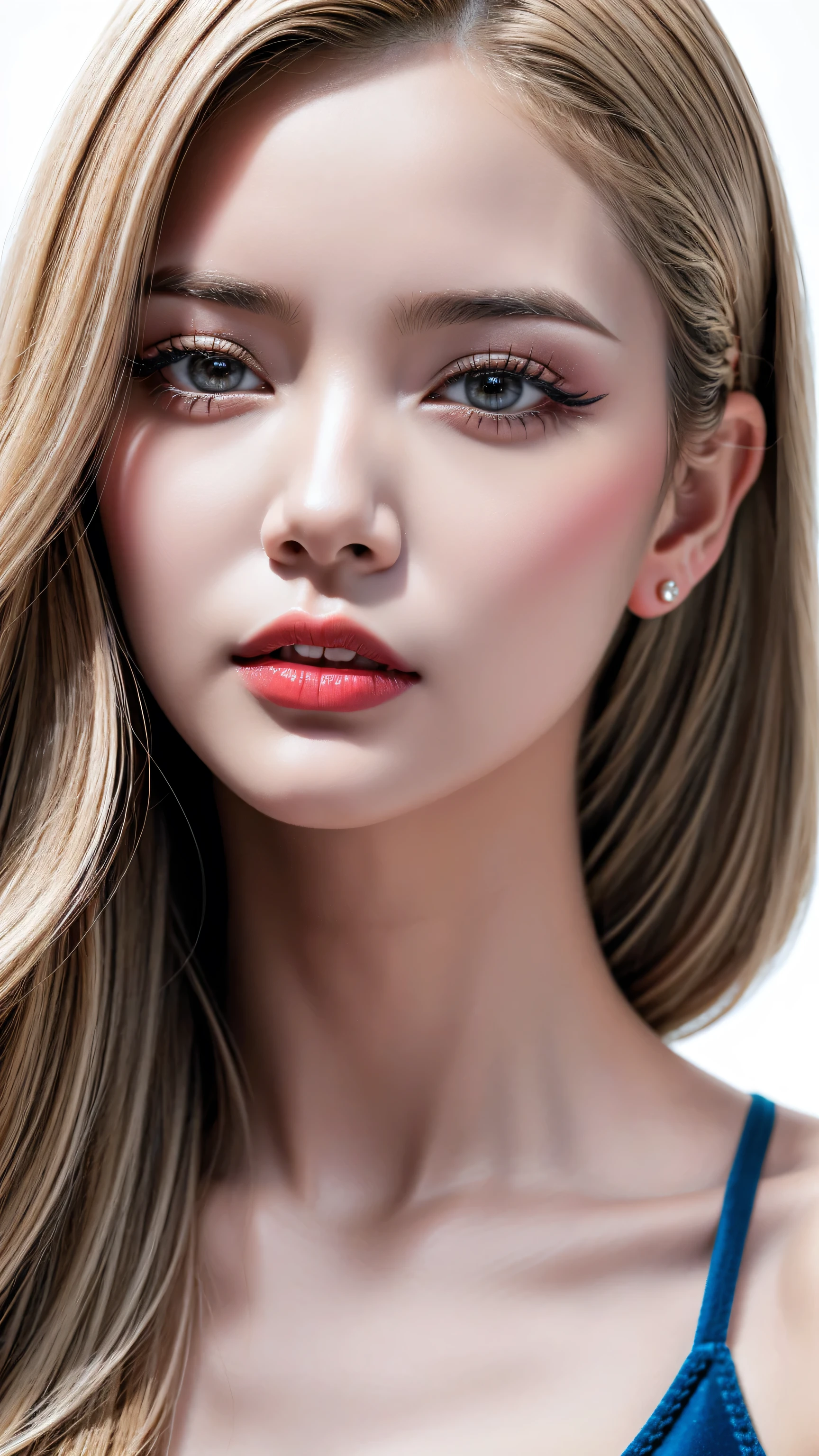 Realism, Realistic, ((ultra realistic details: velvety skin, blonde short slicked to the side hair, symmetrical lips, light glossy red_lipstick, long blue_eyelashes, pupils, BREAK ((brown_eyes))), anatomicallycorrect, perfect proportions), BREAK Hyper-Photorealistic ((portrait)) a cute 1model:1.4 24yo, dslr, best high quality soft lighting, sharp focus captured by Fujifilm XT3, f 5.6, in a dramatic lighting, l (perfect composition), ((pale skin)), ((dry skin)),