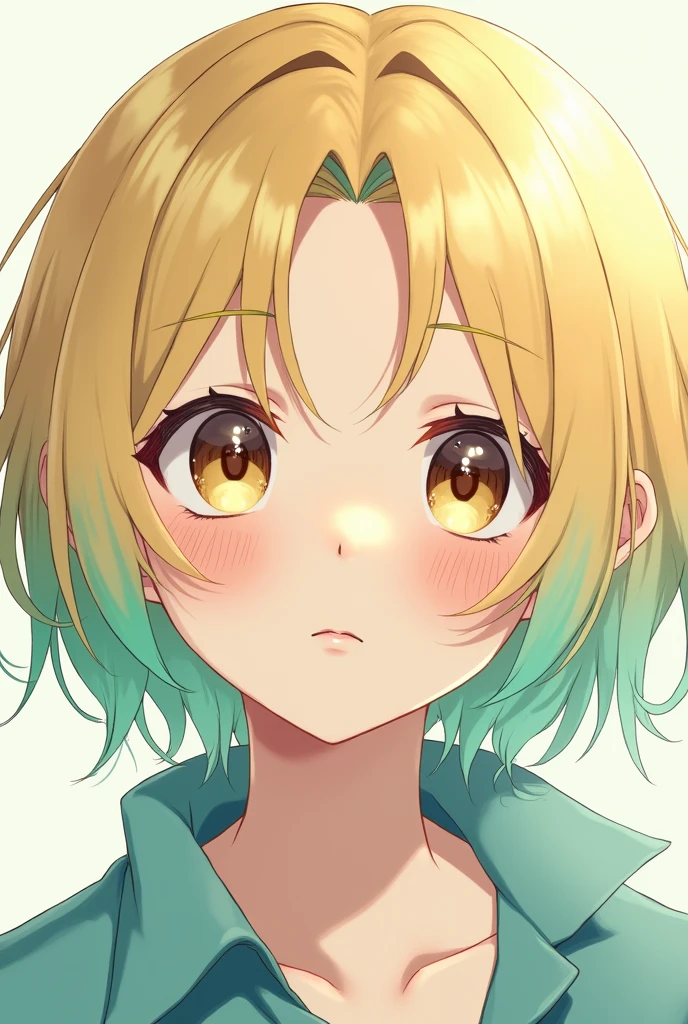 Anime boy with blonde hair and aquamarine green dyed tips