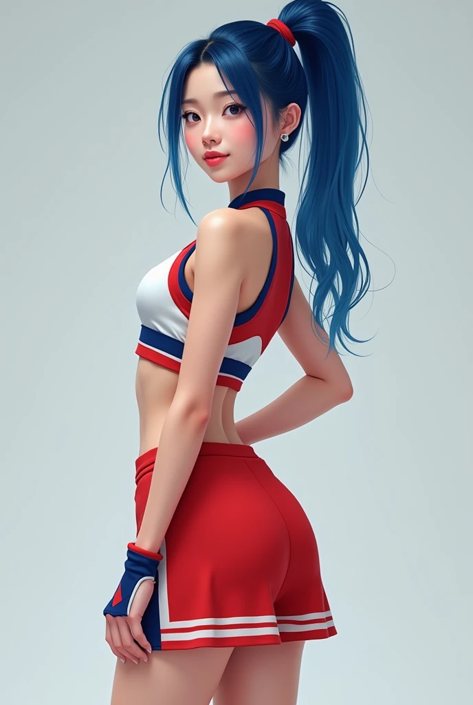 A Real sexy Young asian student cheerleader, with blue hair, high quality, photorealistic
