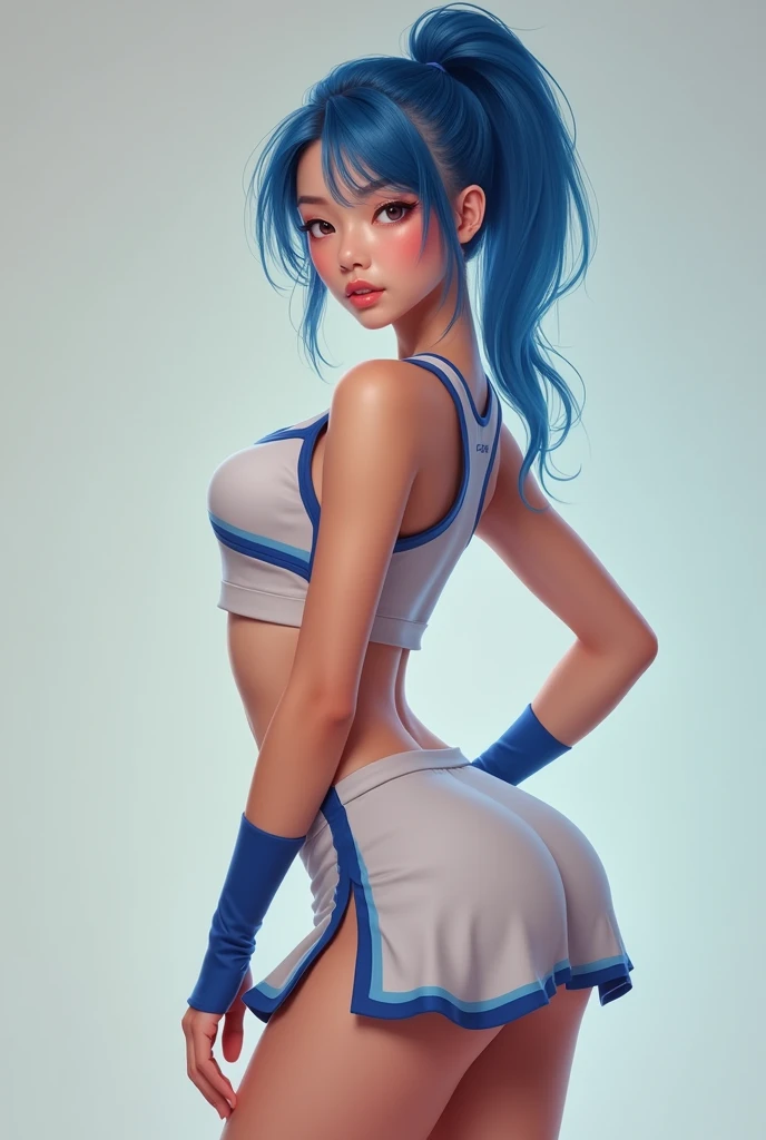 A Real sexy Young asian student cheerleader, with blue hair, high quality, photorealistic