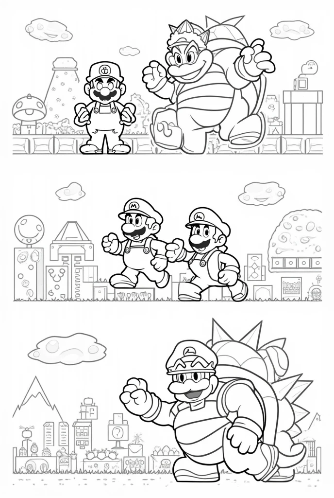 5 Mario Bros coloring pages in black and white